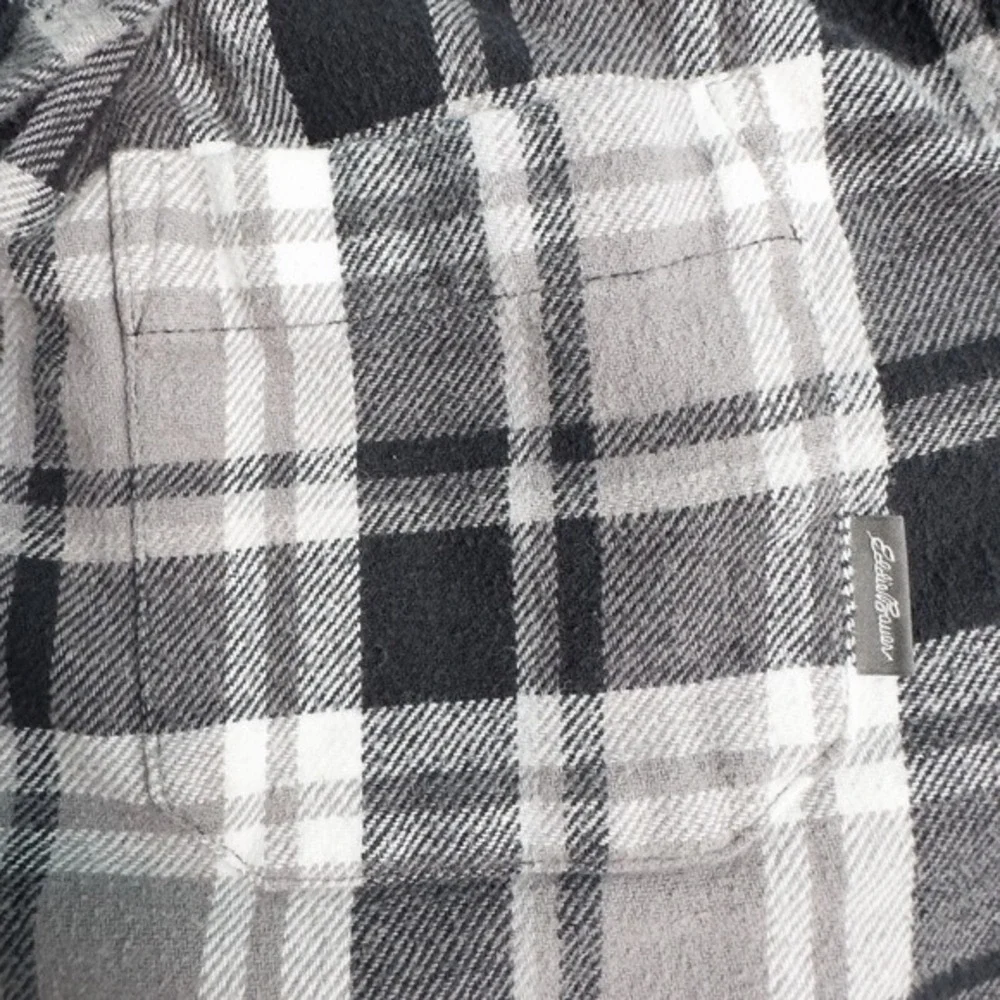 Eddie Bauer Mens Everyday Flex Flannel Plaid Button Down Shirt Large Gray Cotton